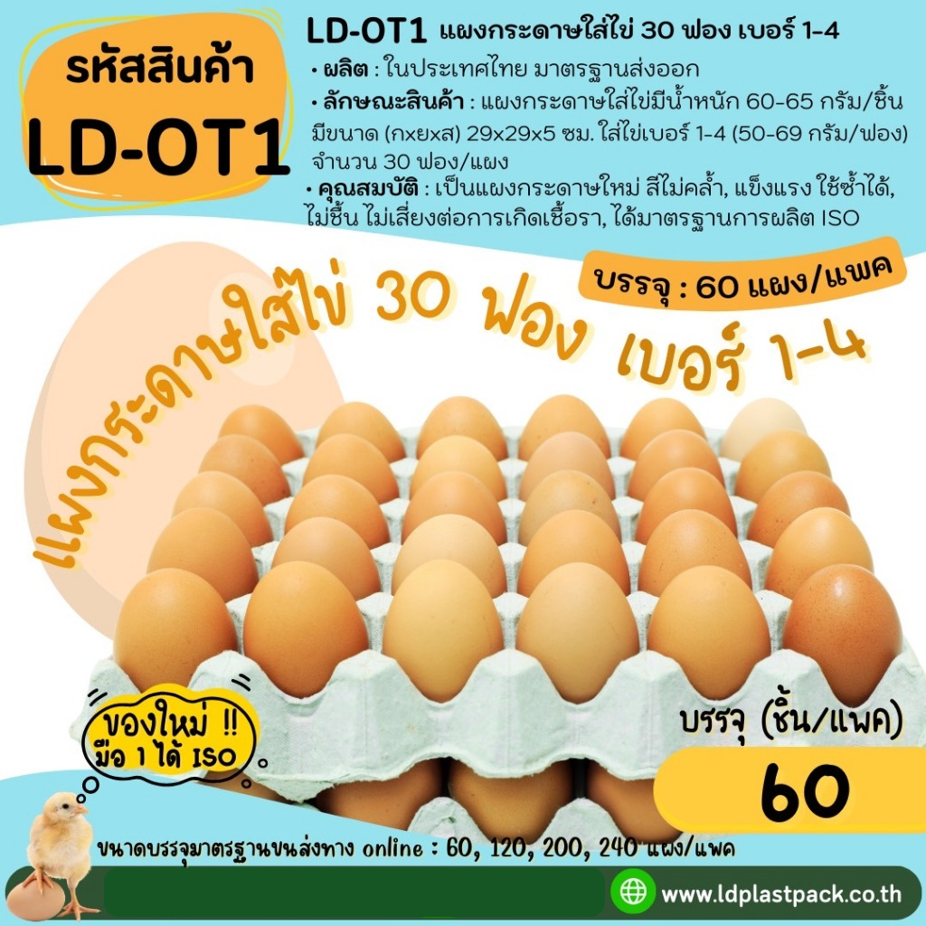 (60 แผง ของใหม่ มือ1) [LD-OT1]แผงกระดาษใส่ไข่ แบบมีรู ถาดใส่ไข่กระดาษ แผงไข่ 30ฟอง ใส่ไข่เบอร์1-เบอร์4
