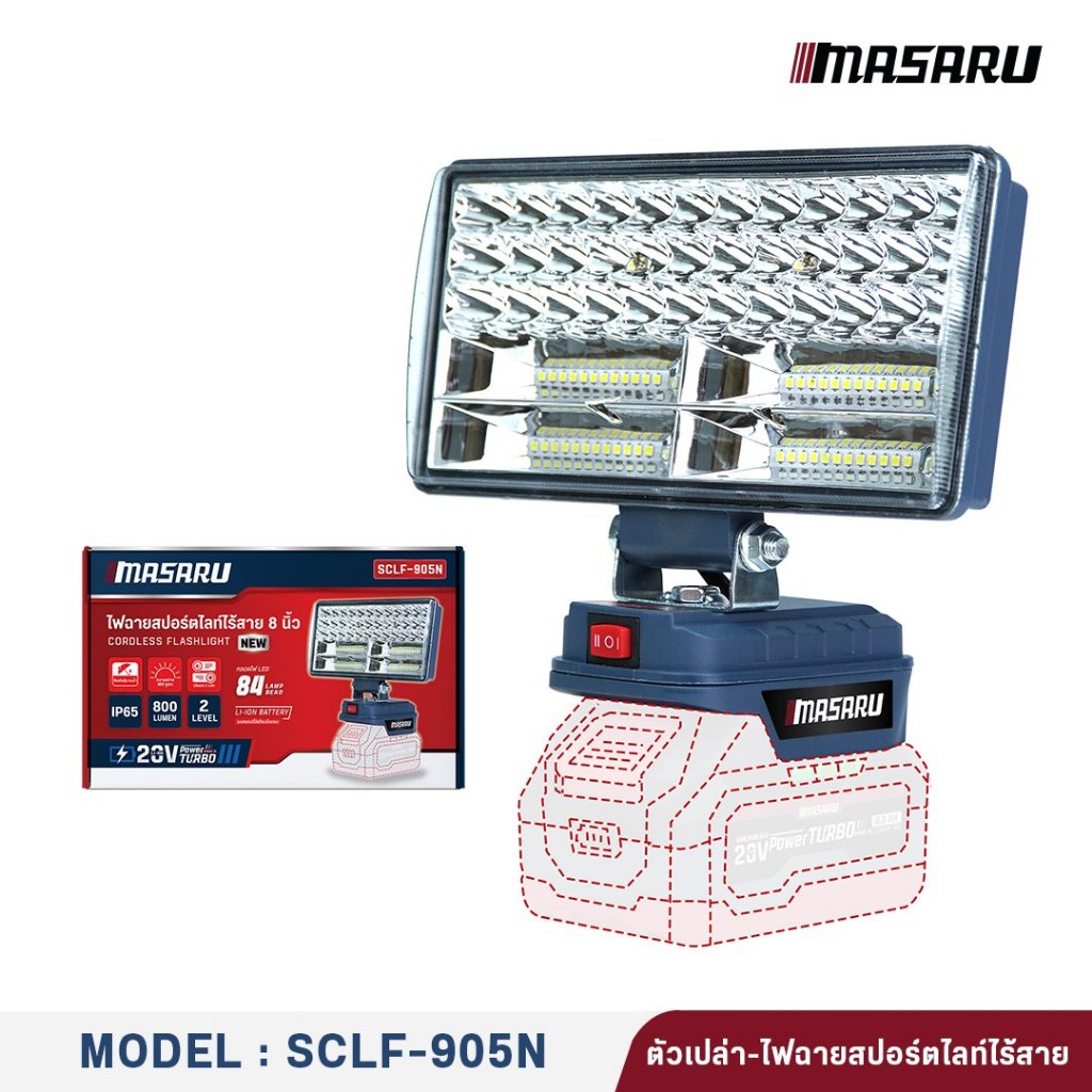 ตัวเปล่า SCLF-905N ไฟฉายสปอตไลท์ไร้สาย 8นิ้ว MASARU ประกัน 1 ปี