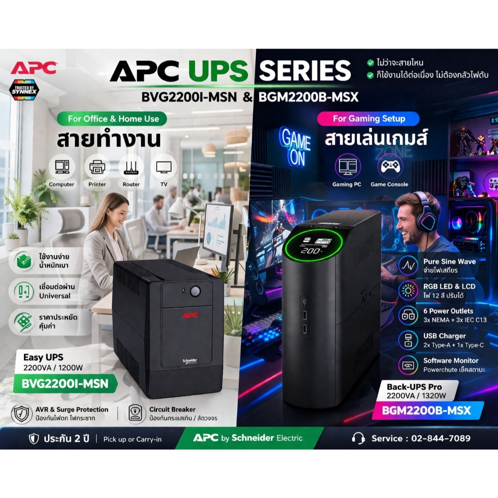 APC BVG2200I-MSN / BGM2200B-MSX 2200VA UPS Tower 230V Outlets Office Working Gaming Pure Sine Wave