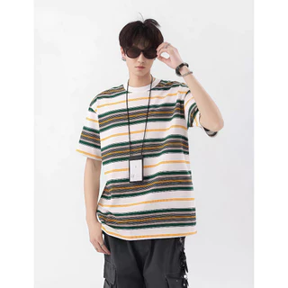 B&R เสื้อยืดผู้ชาย การออกแบบลายทาง แฟชั่นย้อนยุค หลวมใส่สบาย ฤดูร้อนรุ่นใหม่ เสื้อคู่