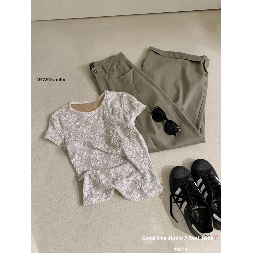 🤍เสื้อยืดWhite Lace Baby Tee Tag:WG.WE🤍