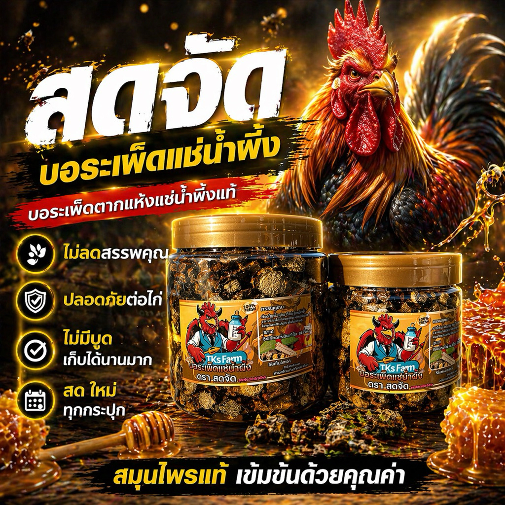 บอระเพ็ดแห้งแช่น้ำผึ้ง สูตรธรรมชาติ สำหรับไก่ชน