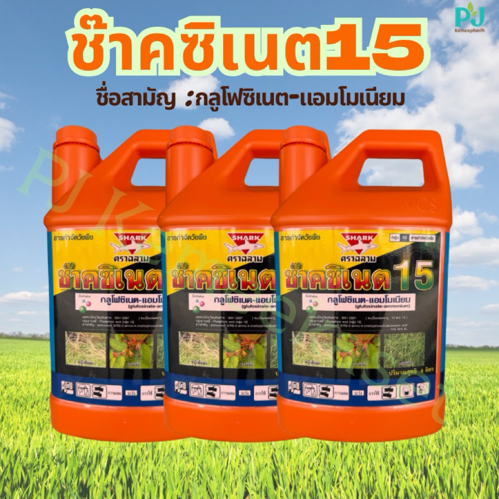 ช๊าคซิเนต15 ขนาด 4L<<3 แกลลอน>>#ฉลาม #กลูโฟซิเนต แอมโมเนียม(น้ำสีฟ้าเกรดA) เผาไหม้กึ่งดูดซึม #กำจัดวัชพืช