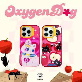 Oxygendog case เคสไอโฟน กลิตเตอร์ ลายการ์ตูน แมวดำ แมวขาว For iPhone 16ProMax 16 15ProMax 15 14 13