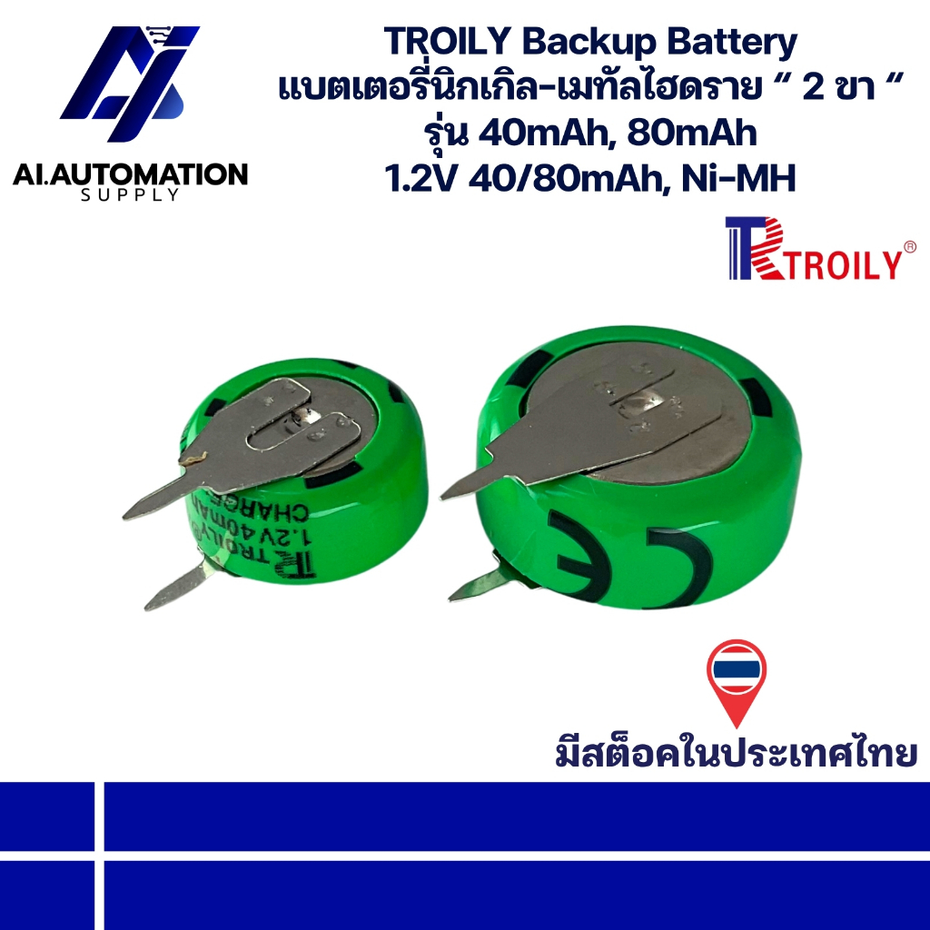 40mAh, 80mAh TROILY Backup Battery แบตเตอรี่นิกเกิล-เมทัลไฮดราย ” 2 ขา ” 1.2V 40/80mAh, Ni-MH สินค้ามีพร้อมส่งในไทย – โปรปัง