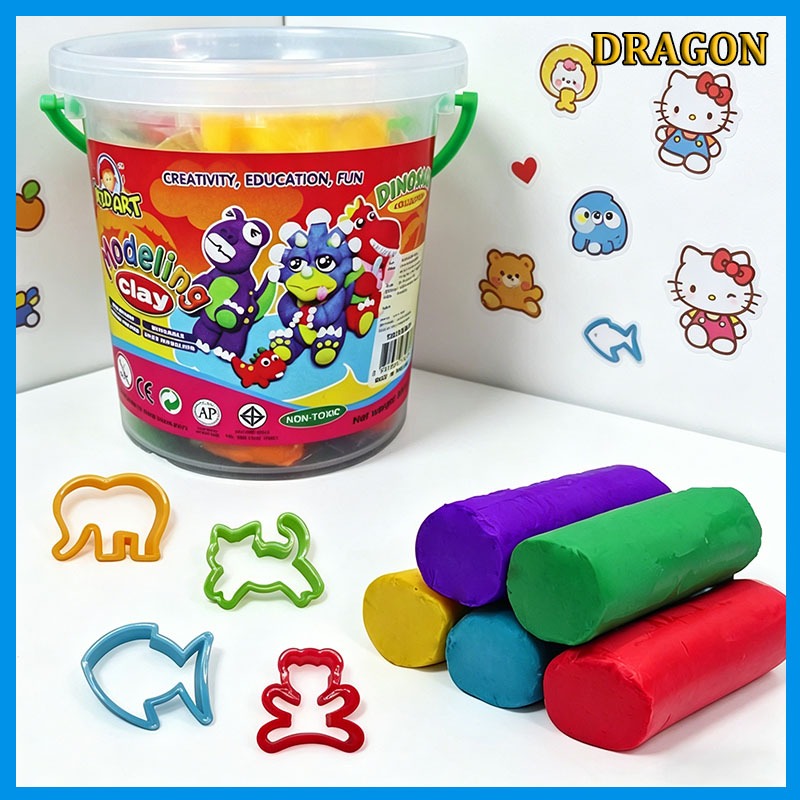 Dragon ดินน้ำมันคุณภาพดี 500 กรัม 5 สีสดใส + แม่พิมพ์ 4 ชิ้น รูปสัตว์น่ารัก Non-Toxic ปลอดภัยสำหรับเด็ก ปั้นง่าย