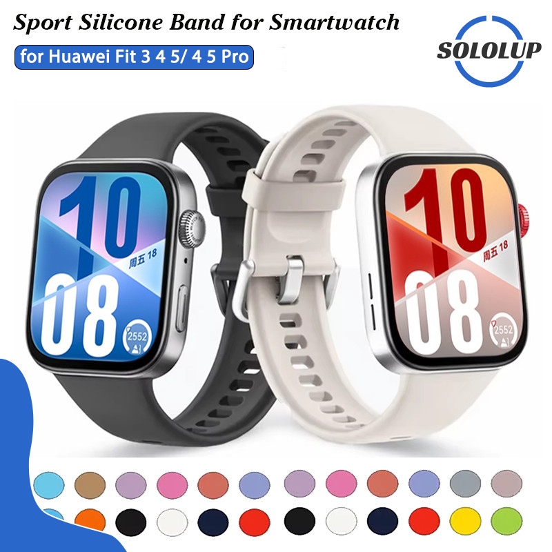 สายซิลิโคนกีฬา for Huawei Watch Fit 5 4 3 / 5 Pro / 4 Pro อุปกรณ์เสริมสายรัดข้อมือเปลี่ยนหัวเข็มขัดเงิน