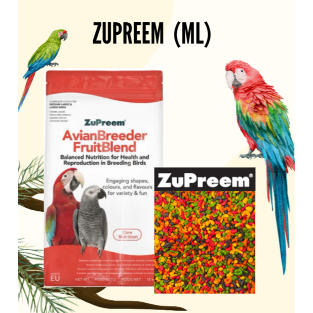 อาหารนก สูตรผลไม้ Zupreem ขนาด 500-1000g เม็ด ML สำหรับ เกรย์ , กระตั้ว อเมซอน (แบ่งขาย)