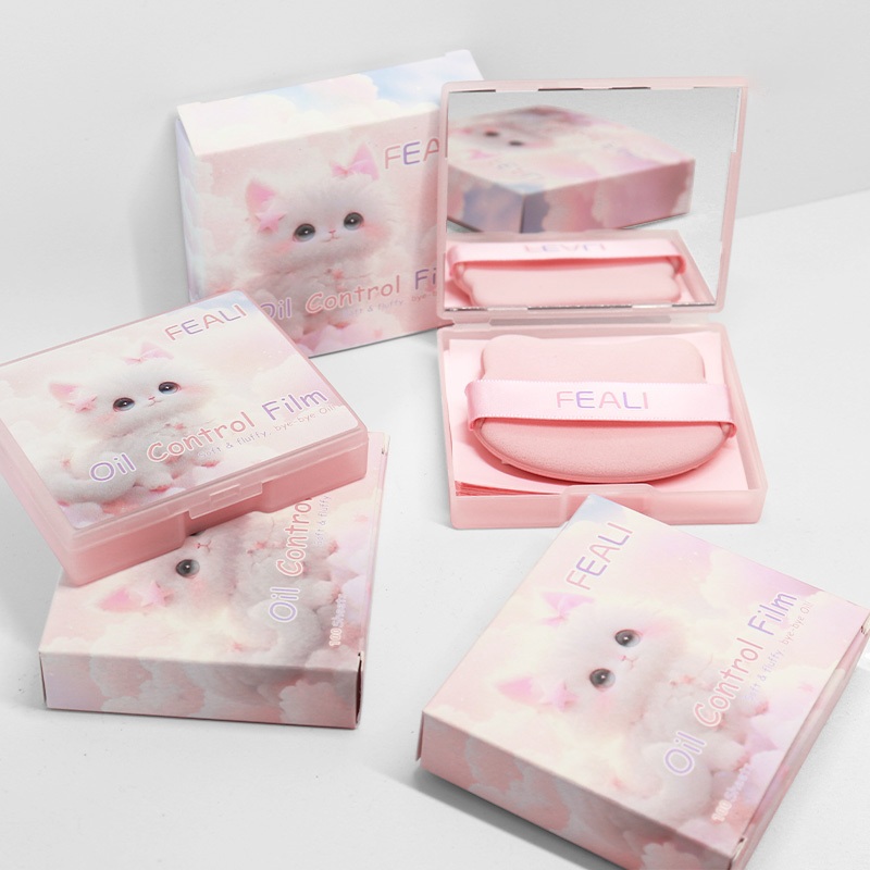 FEALI กระดาษซับมัน ลายน้องหมา/น้องแมว 100 แผ่น ซับมันทันที ไม่ทำลายเมคอัพ พกพาง่าย