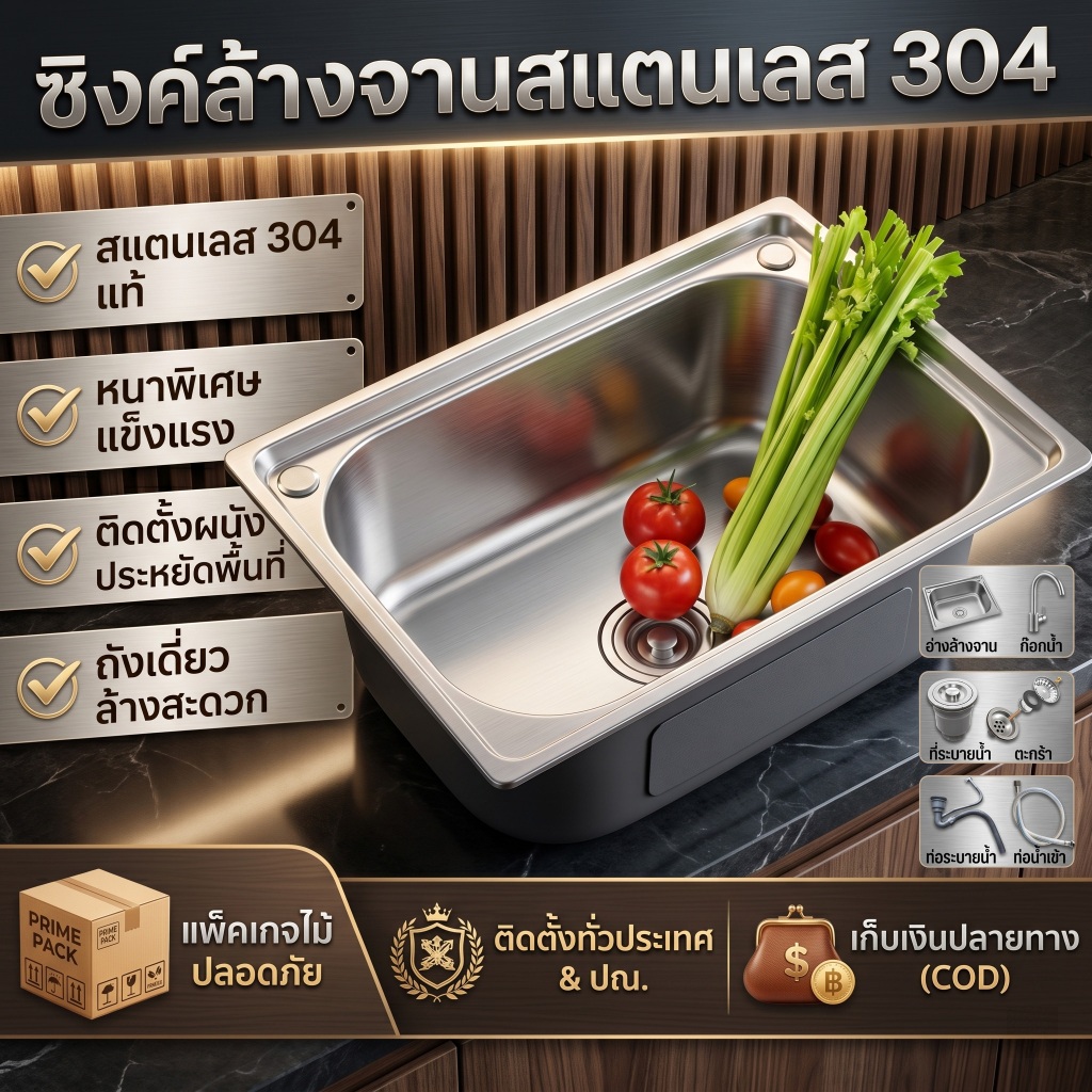 🔥ราคาพิเศษ🔥ติดตั้งง่าย อ่างล้างจานสแตนเลส อ่างล้างจาน สแตนเลส304 หนาและแข็ง ซิงค์ล้างจาน ผิวกันรอย กันคราบ กันหยดน้ำ