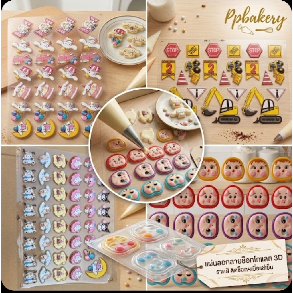 แผ่นลอกลายช็อกโกแลต 3D แบบนูน ลายการ์ตูน แผ่นพิมพ์ช็อกโกแลต ทรานสเฟอร์ (Chocolate Transfer) สำหรับทำท็อปเปอร์ตกแต่งเค้ก
