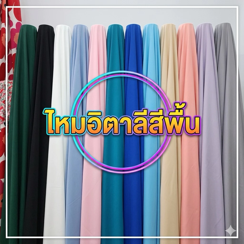 ไหมอิตาลี สีพื้น ไม่เงา ผ้าเมตร หลา ตัดชิ้นยาวได้ ตัดเดรส เชิ๊ต กระโปรง ทรงเกาหลี หน้ากว้าง 150 ซม