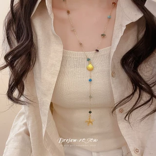 LUCKYROSE สร้อยคอ สไตล์ชายทะเลวันหยุด โดพามีนสีสัน ดาวทะเล หินธรรมชาติ โบฮีเมียน