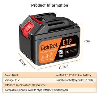 TASKTOOL แบตเตอรี่ลิเธียม 21V 6000 mAh ของ 5 Cells 10 Cells 15 Cells Lithium-ion battery แบตสว่านไร้สาย