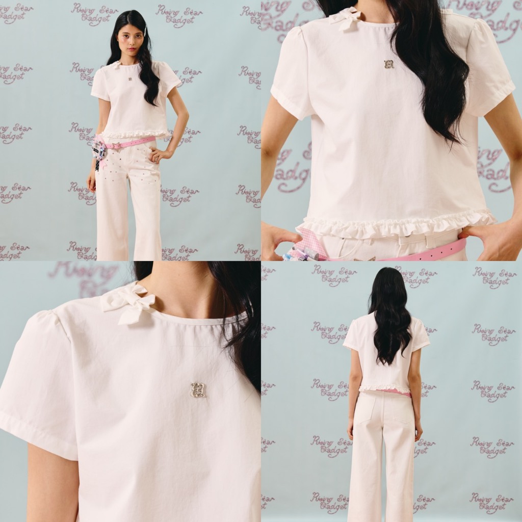CHUUCHOP - (S-3XL) Toffee Blouse เสื้อเบลาส์ผ้า Cotton ดีเทลแต่งระบายตรงชายเสื้อ เบสิก ใส่ทุกโอกาส (C8561)