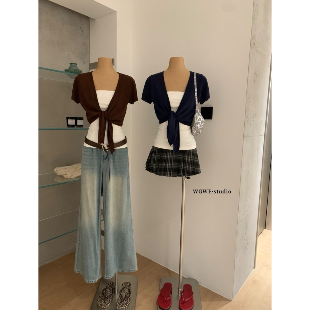 9238# Set 2 pcs เสื้อเกาะอกช่วงอกแต่งลูกไม้ + เสื้อคลุมแขนสั้นผูกโบว์หน้า เนื้อผ้าดี งานสวย  TAG:WG.WE ราคา ถูกที่สุด ดีลบีเคเค แกลเลอรีภาพที่ 3