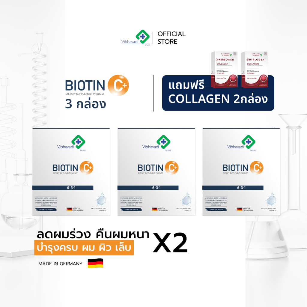 Biotin C+ คอร์ส 3 เดือน แถมคอลลาเจนผม 3 กล่อง