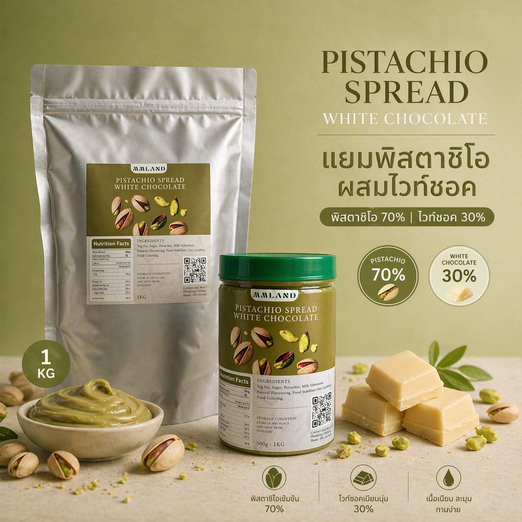 เนยถั่วพิตาชิโอ เนื้อละเอียด Smooth และเนื้อหยาบ Crunchy  Halal Pitachio sauce /500g ซอสพิตาชิโอ 🥑 P