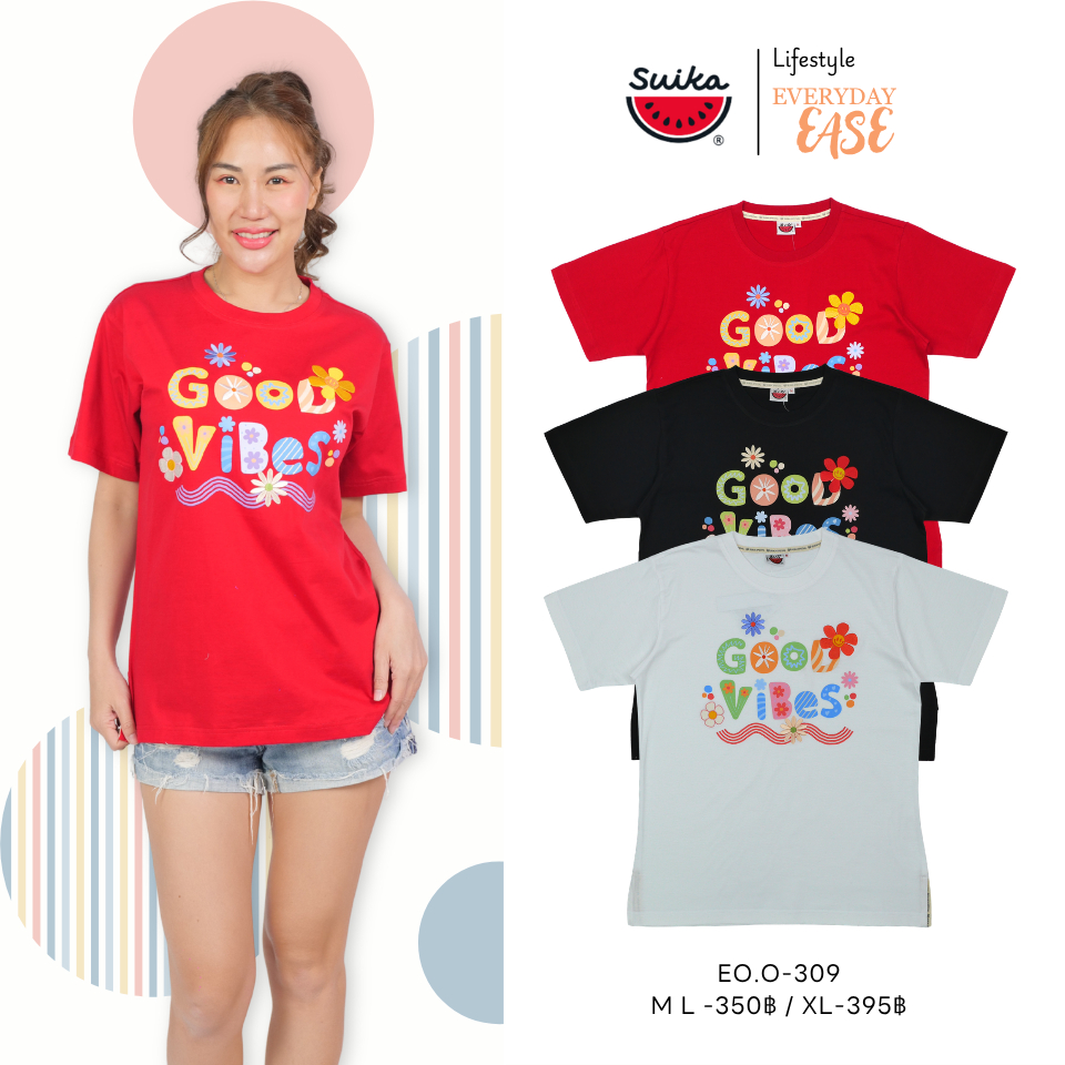 เสื้อแตงโม (SUIKA) - เสื้อยืดคอกลมแขนสั้น ลายพิมพ์ ปัก ( EO.O-256 306 309 310 )