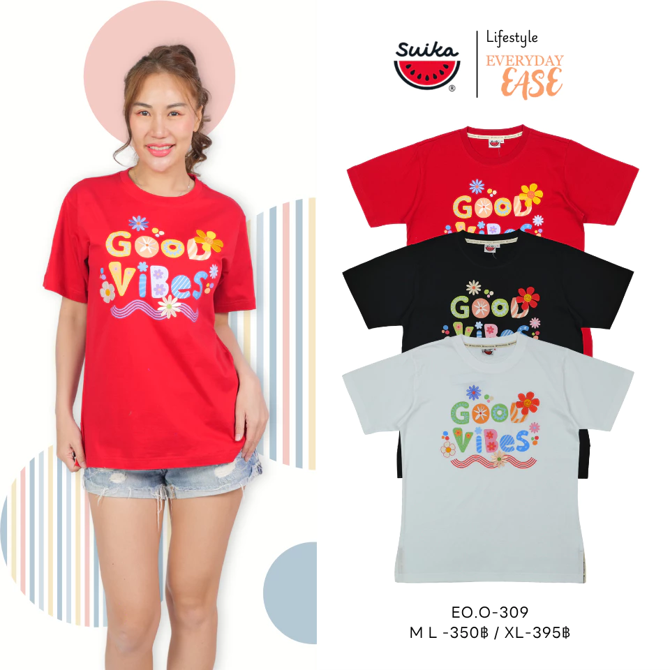 เสื้อแตงโม (SUIKA) - เสื้อยืดคอกลมแขนสั้น ลายพิมพ์ ปัก ( EO.O-256 306 309 310 )