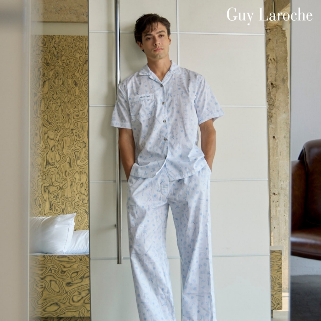 Guy Laroche ชุดนอนคอปก แขนสั้น ขายาว พิมพ์ลาย เนื้อผ้า 100% Cotton รุ่น JPP5971S6LB
