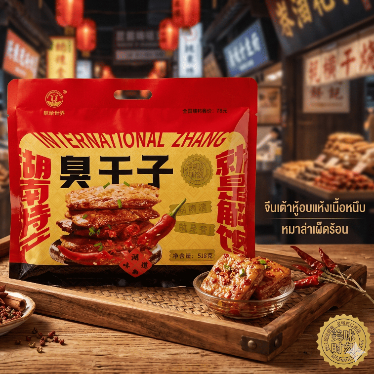 ต้นตำหรับเต้าหู้หมาล่า [麻辣豆腐] อาหารทานเล่นสำหรับคนรักสุขภาพ (1 ถุง * 38 ชิ้น หนัก518 กรัม) กินเพลิน อร่อยสุดๆ