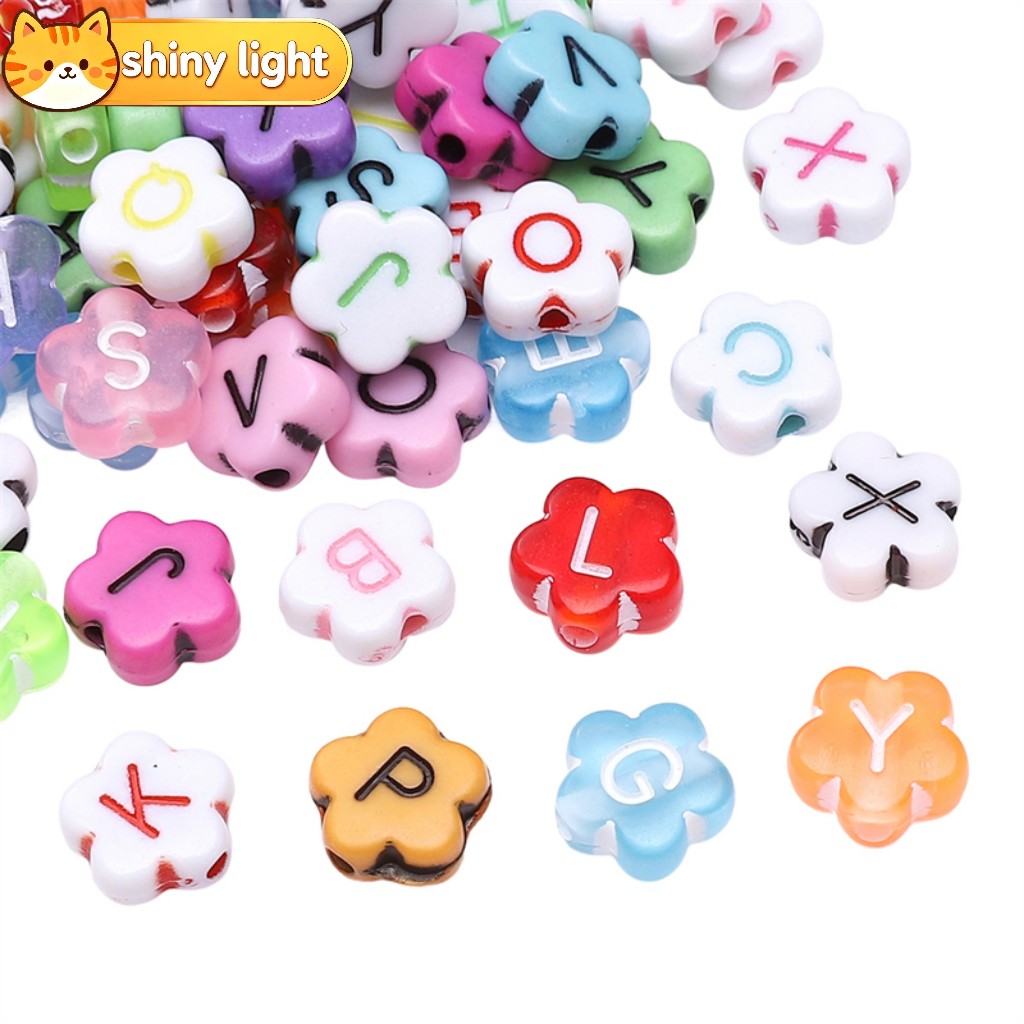 ลูกปัดลายดอกบ๊วย อะครีลิคตัวอักษรเว้นระยะ 10 มม. 100 ชิ้น อุปกรณ์ DIY สร้อยข้อมือ สร้อยคอ พวงกุญแจ