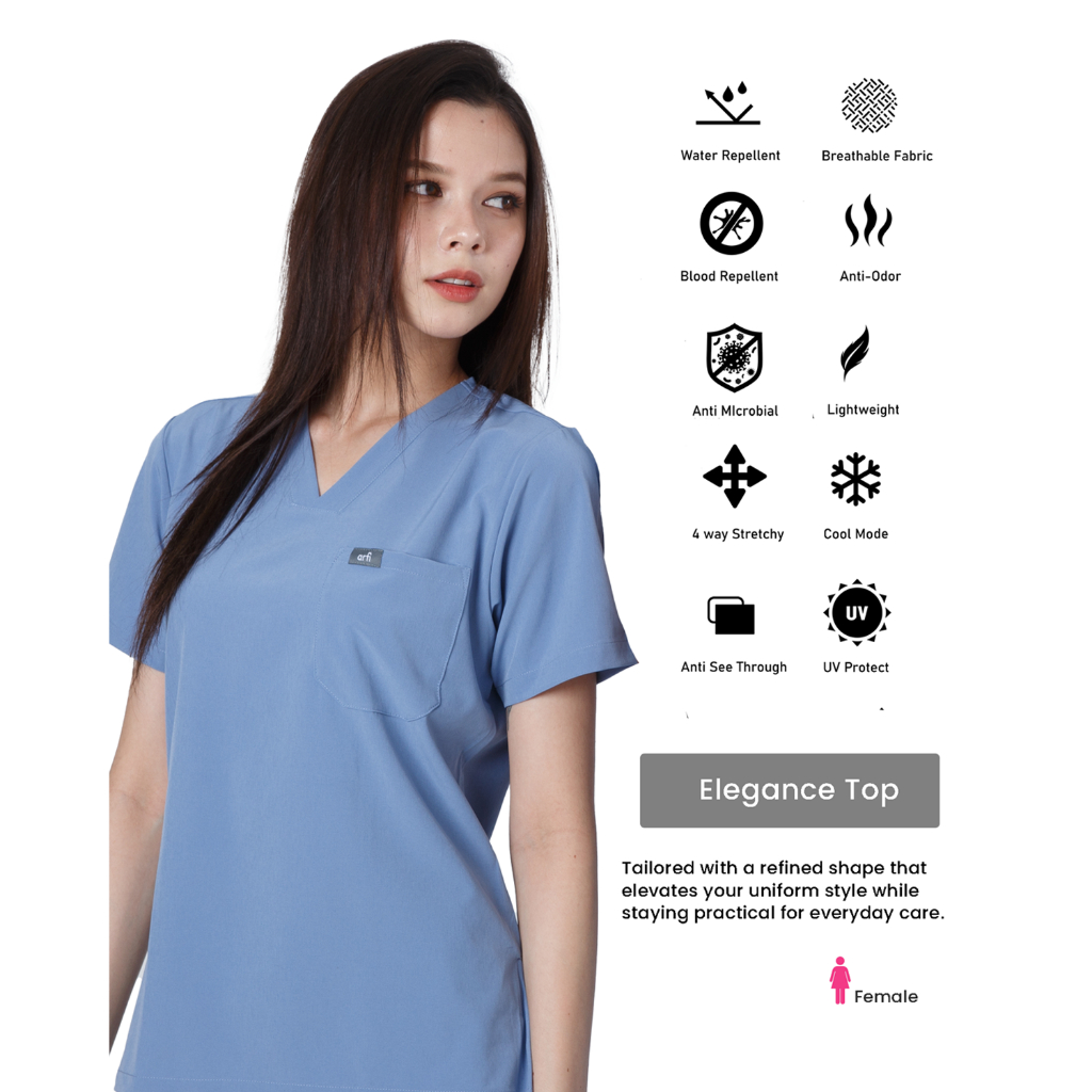 arfi Scrubs Elegance Female Top เสื้อสครับรุ่นขาจั๊มผู้หญิง ผ้าสะท้อนน้ำ ป้องกันแบคทีเรีย ยับยาก ผ้า