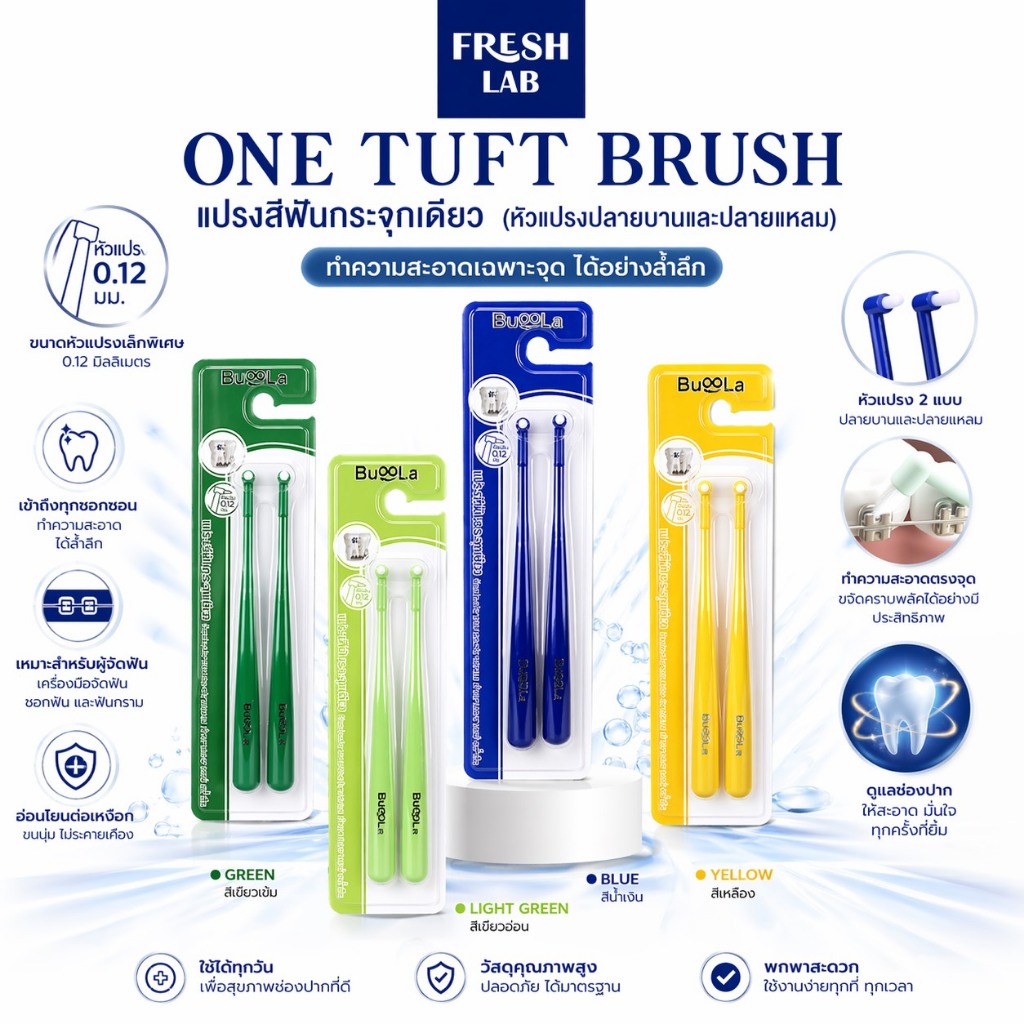 BUOOLA แปรงสีฟันกระจุกเดียว one tuff brush ขนแปรงนุ่มพิเศษ ขนาดเล็กเพียง 0.12 มม.