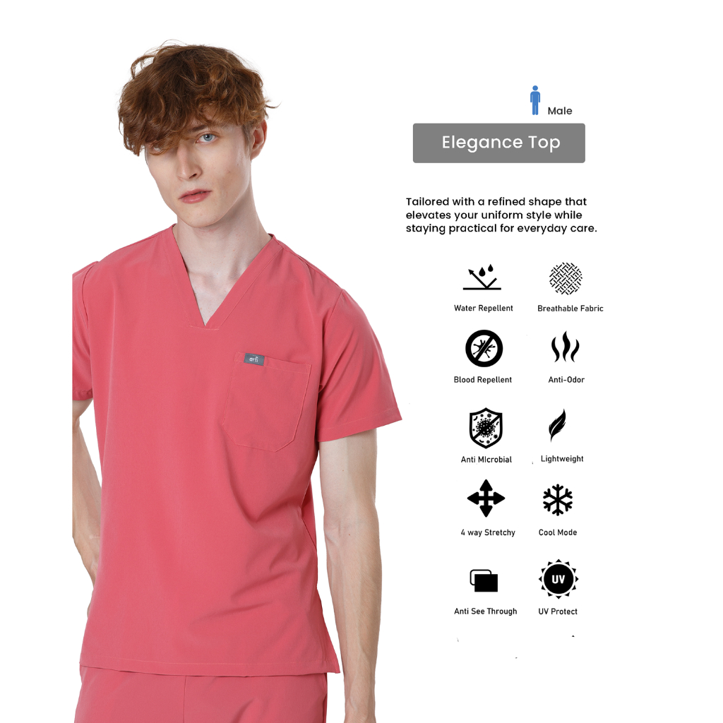 Arfi Scrub Elegance Male Top เสื้อสครับรุ่นขาจั๊มผู้ชาย ผ้าสะท้อนน้ำ ป้องกันแบคทีเรีย ยับยาก ผ้ายืด 