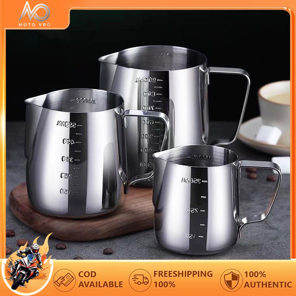 เหยือกตีฟองนมสแตนเลส 304 มีสเกลวัด ขนาด 350ml / 600ml แก้วตวงนม ทำกาแฟ ลาเต้อาร์ต ทนทาน ทำความสะอาดง่าย