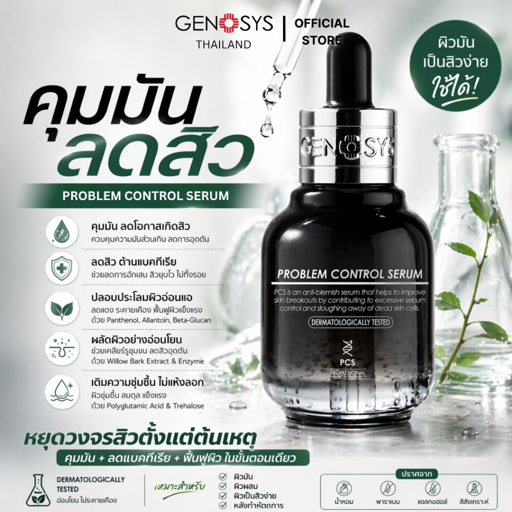 GENOSYS Problem Control Serum เซรั่มบำรุงผิวเป็นสิวง่าย คุมมัน ลดความมันส่วนเกิน ผิวผสม-ผิวมัน 30ml