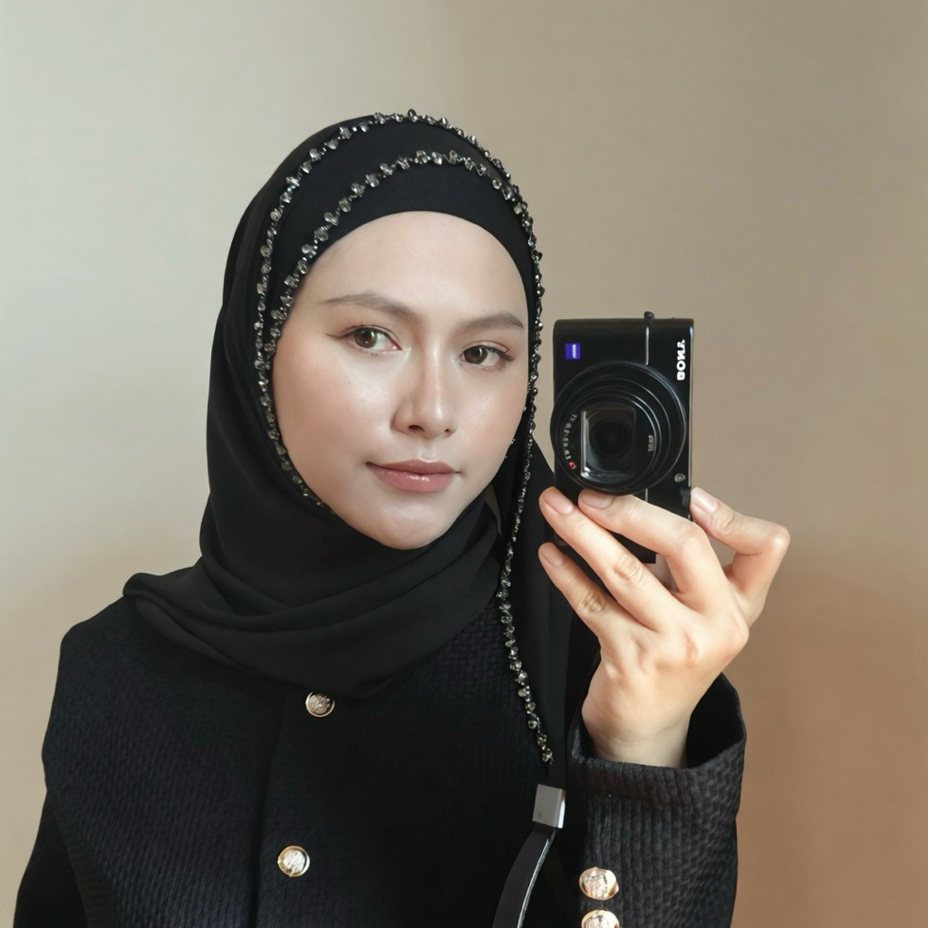 Black Sparkle Hijab ผ้าคลุมปักเพชรสีดำ