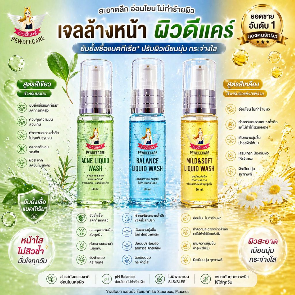 เจลล้างหน้าผิวดีแคร์] Acne / Balance / Mild&Soft Liquid Wash ผิวสะอาดใส ลดสิว คุมมัน อ่อนโยน ไม่แห้งตึง สูตรธรรมชาติ