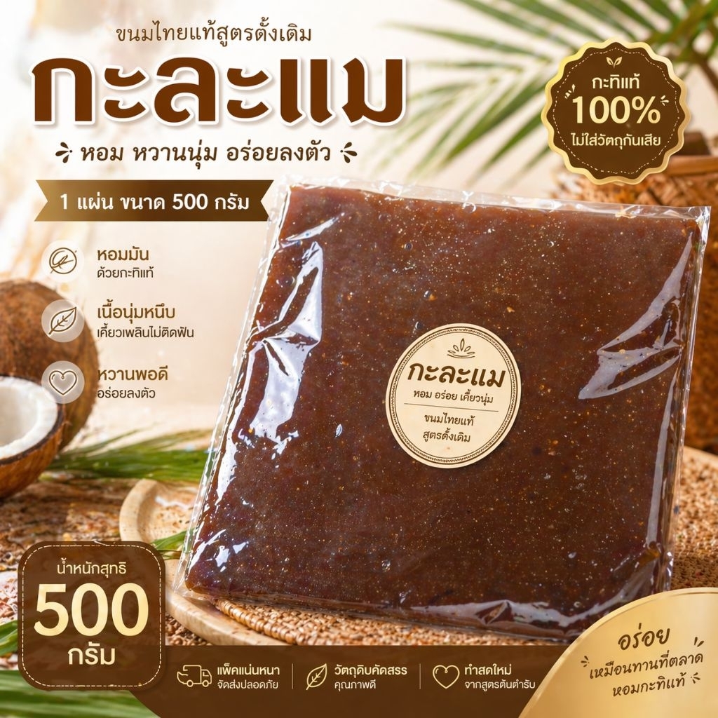✨ กะละแมโบราณ หอม หวาน มัน เคี้ยวเพลิน ✨ขนาด 500 กรัม เต็มแผ่น อิ่มคุ้มสุดๆ!