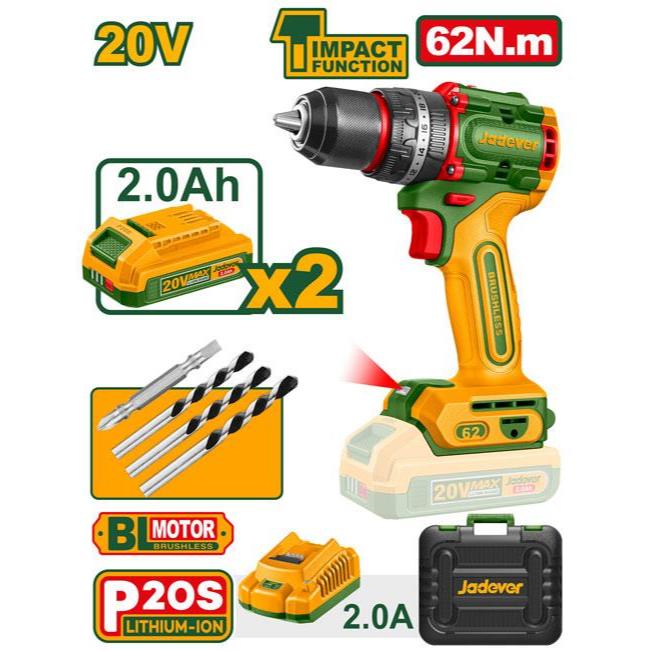 JADEVER สว่านแบตเตอรี่ไร้สาย 20V.(แบตเตอรี่+ที่ชาร์จ) รุ่น JDCDP6281