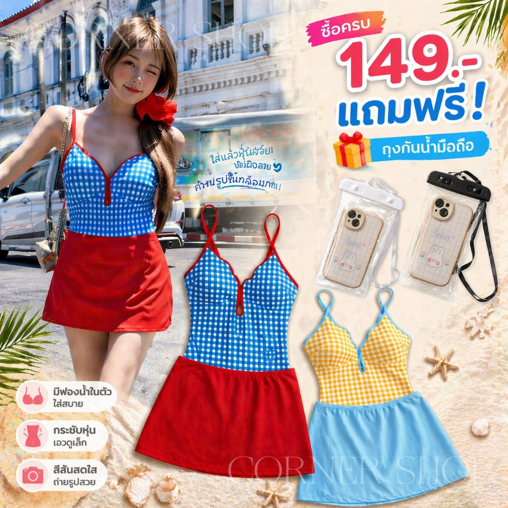 （SW01)พร้อมส่งจากไทย ชุดว่ายน้ำผู้หญิง วันพีช เซ็กซี่ เก็บหุ่น อำพรางหน้าท้อง ผ้ายืด ใส่เที่ยวทะเล บิกินี่ เว้าหลัง สวย