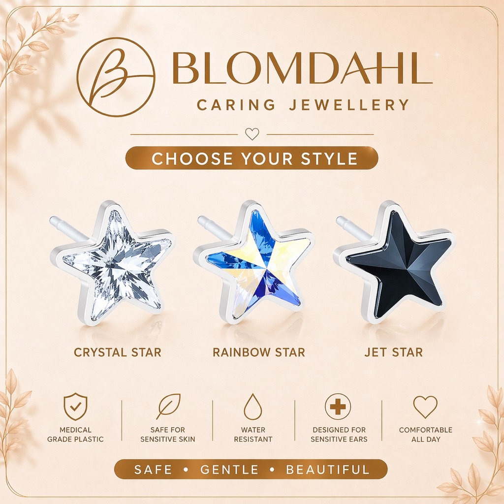 Blomdahl ต่างหูทางการแพทย์ ปลอดภัย คนแพ้ง่าย รุ่น STAR 6 mm (Nickel Free / Hypoallergenic) Medical Earrings