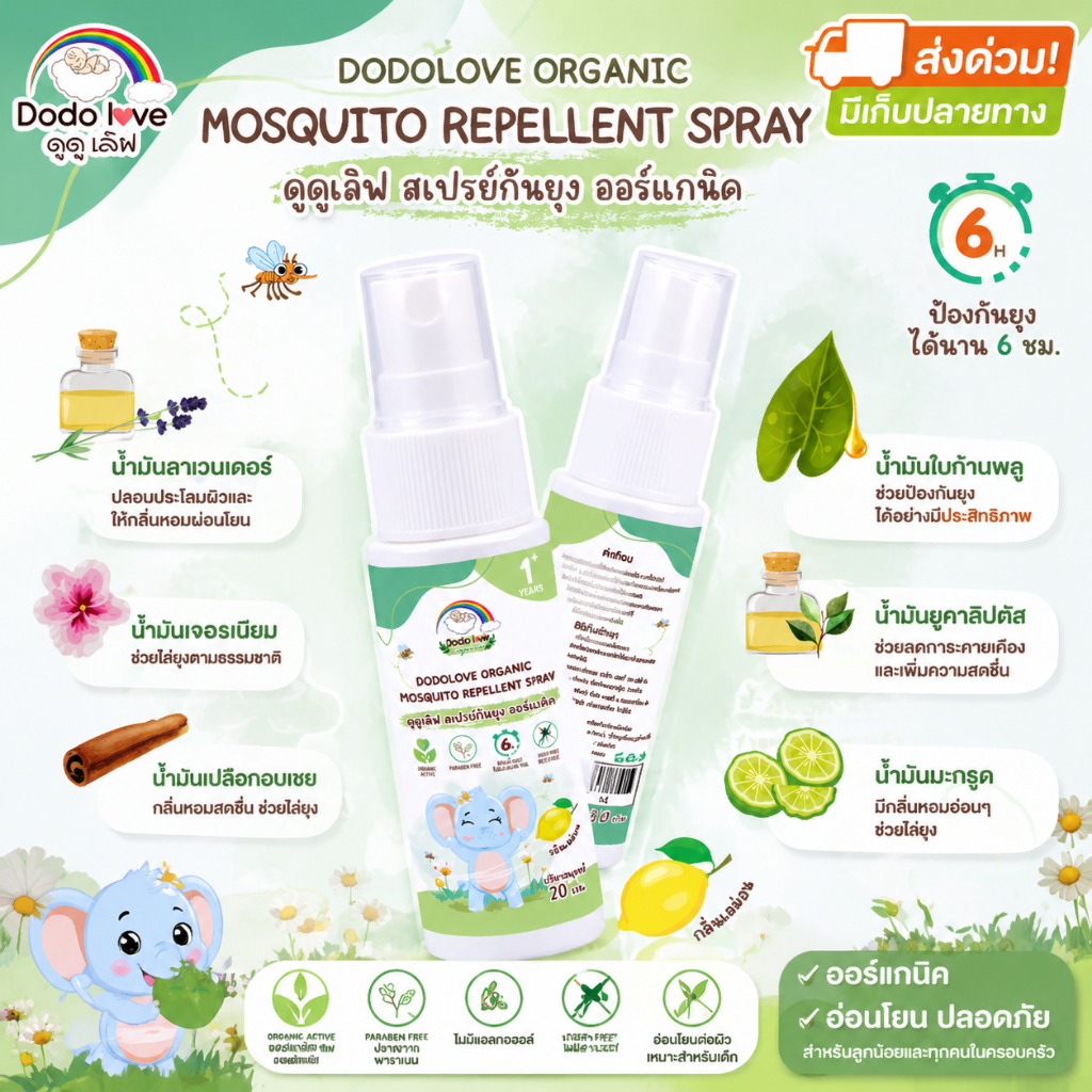 ส่งด่วน DoDolove X MommyKids สเปรย์กันยุง ออร์แกนิค สูตรอ่อนโยนสำหรับเด็ก สเปรย์ไล่ยุง กันยุง ไร้สาร DEET (Organic)
