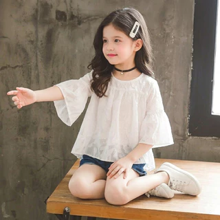 Hania Kids พร้อมส่ง (ขายแยกชิ้น) ชุดเด็กผู้หญิง เสื้อลายถัก กางเกงยีนส์ขาสั้น K4124927 K4124928