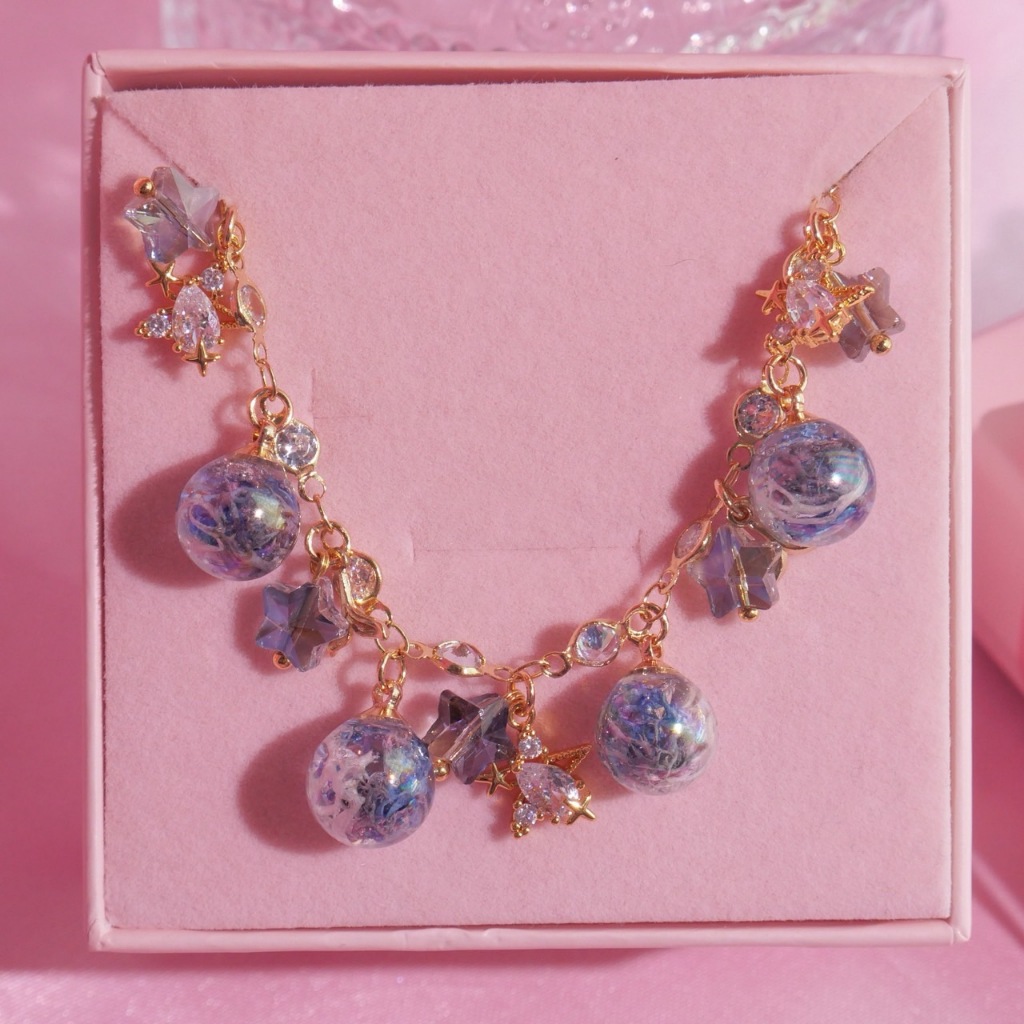 MIMEAR U452 สร้อยข้อมือโหลแก้วปะการัง Galaxy Glass Jar Coral Bracelet เรซิ่นทำมือ 14K CZ Limited