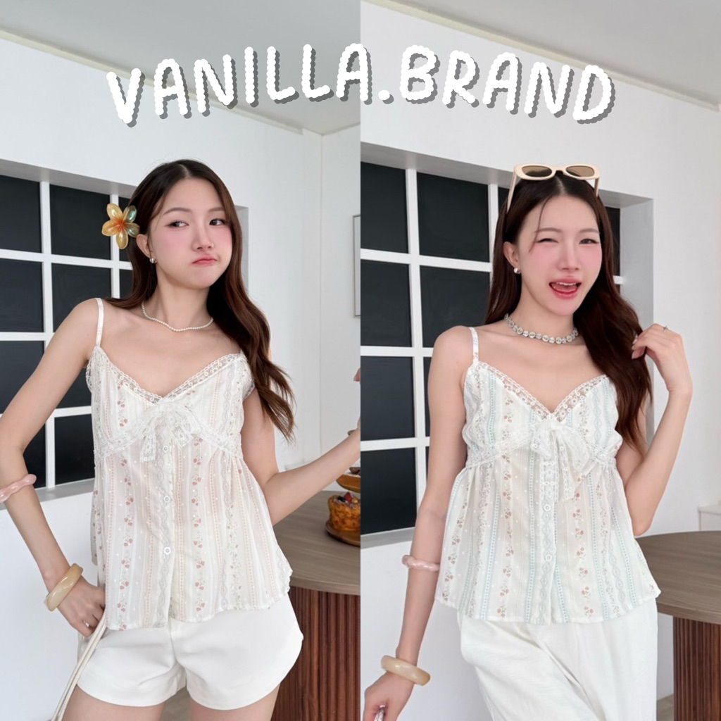 เสื้อสายเดี่ยว กระดุมด้านหน้า ชายระบาย -ttm / VB0612