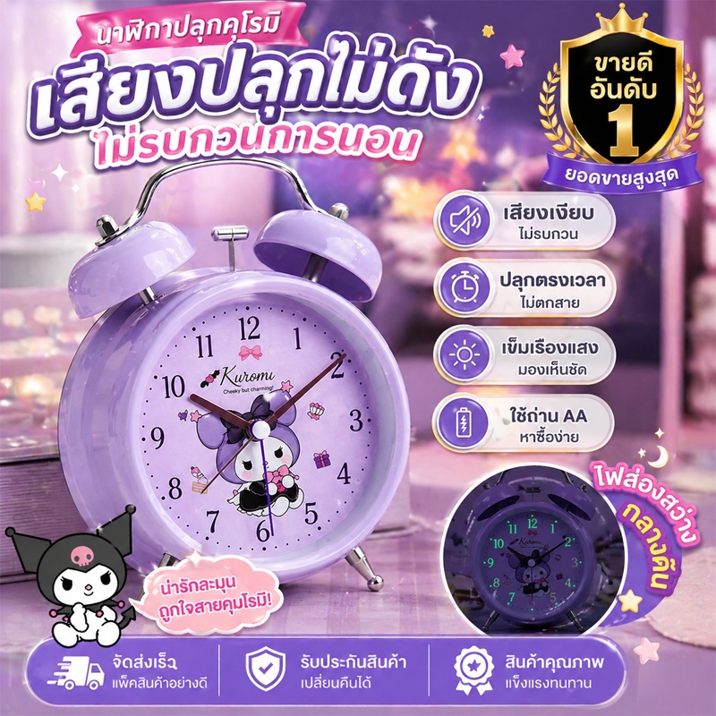 【ชื่อร่วมแอนิเมชั่น】นาฬิกาปลุก นาฬิกาปลุกตั้งโต๊ะ นาฬิกาตั้งโต๊ะมินิมอล ดัง มีไฟ เสียงกระดิ่ง Alarm clock