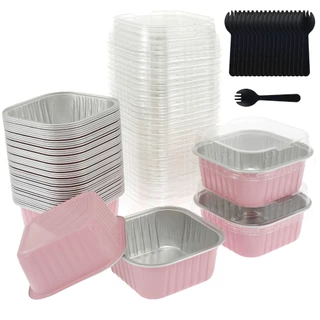150ชิ้นอลูมิเนียมฟอยล์อบถ้วยทนความร้อนเค้กถ้วยแม่พิมพ์พร้อมฝาปิด Cupcake