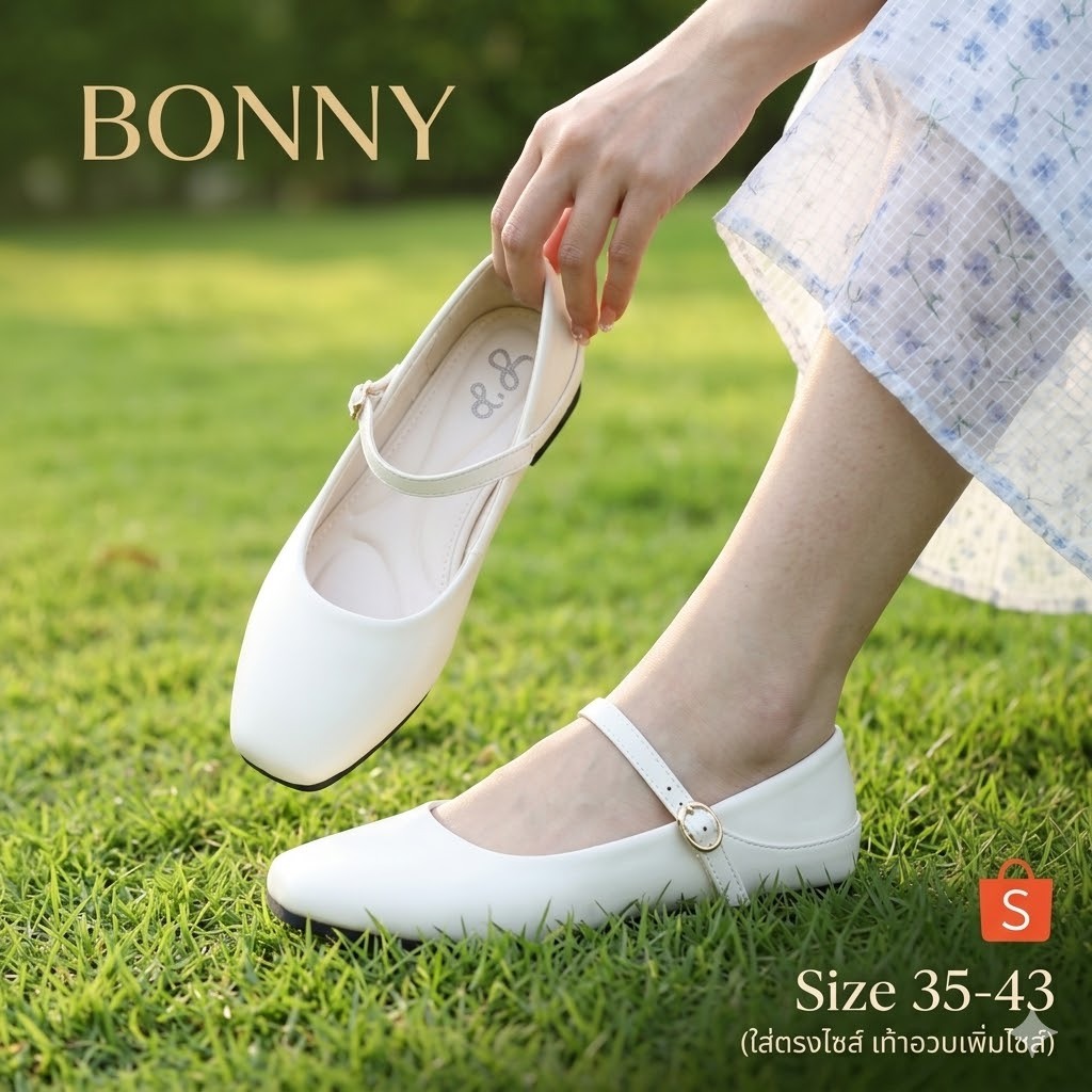 รองเท้าคัทชู รุ่น Bonny สไตล์ Mary Jane เรียบหรู นุ่มใส่สบาย ใส่ตรงไซส์/เท้าอวบเพิ่มไซส์ (คัชชู)