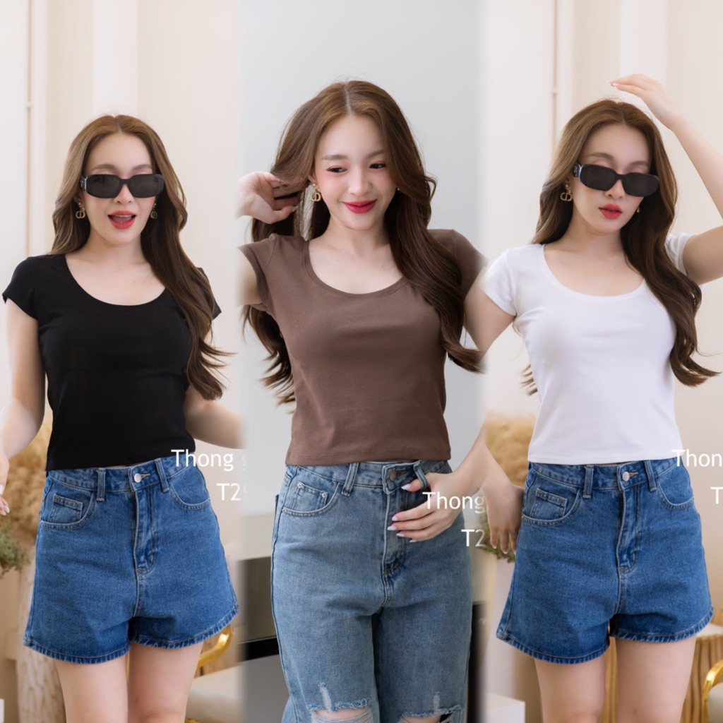 Thong glom T291 เสื้อคอยูทรงเกาหลี แขนเต่อ แพทเทิ้นนี้ใส่แล้วเพรียวสุดๆ