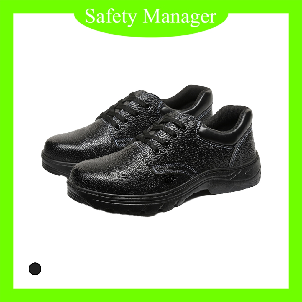 SM Safety Shoes รองเท้าช่าง หัวเหล็ก พื้นเหล็ก สีดำ หนังทน กันกระแทรก กันหนามตะปูพื้นยางกันลื่น