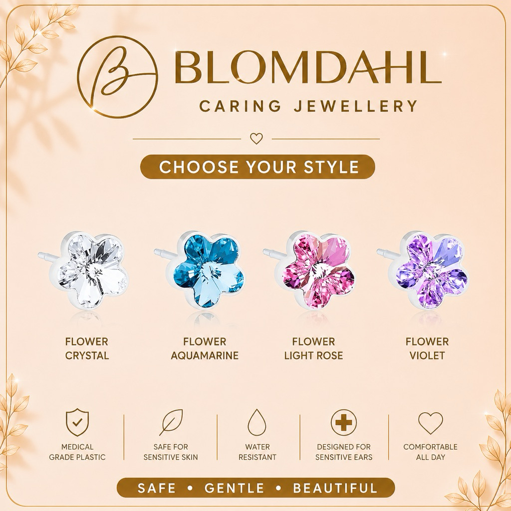 Blomdahl ต่างหูทางการแพทย์ ปลอดภัย คนแพ้ง่าย รุ่น Flower Plastic 6 mm (Nickel Free / Hypoallergenic) Medical Earrings
