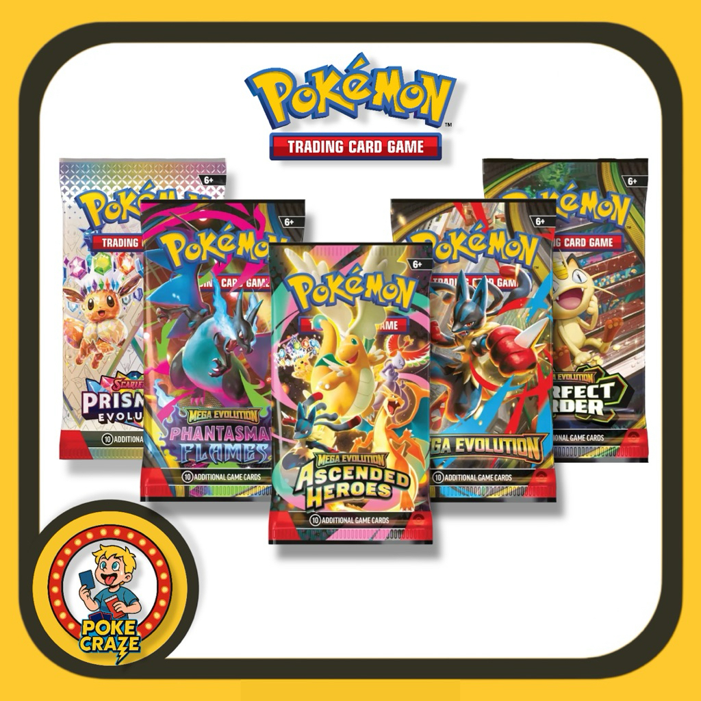 โปเกมอนการ์ด ภาษาอังกฤษ ทุกชุดเช่น Phantasmal flame, Ascended heroes Pokemon card booster packs