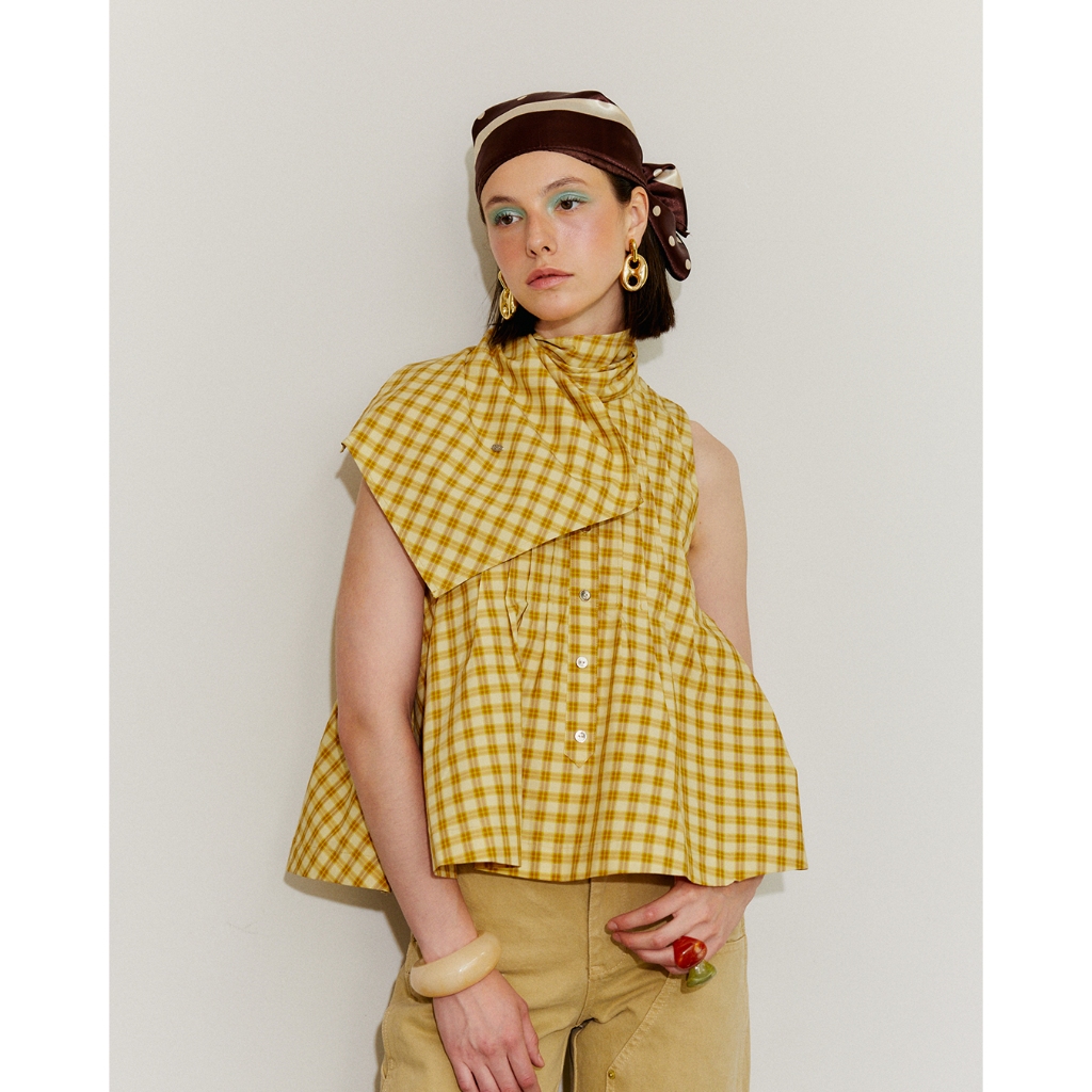 RYA RR Scarf Shirt (Sleeveless) เสื้อเชิ้ตแขนกุด พันคอ ทรงบาน หลวม
